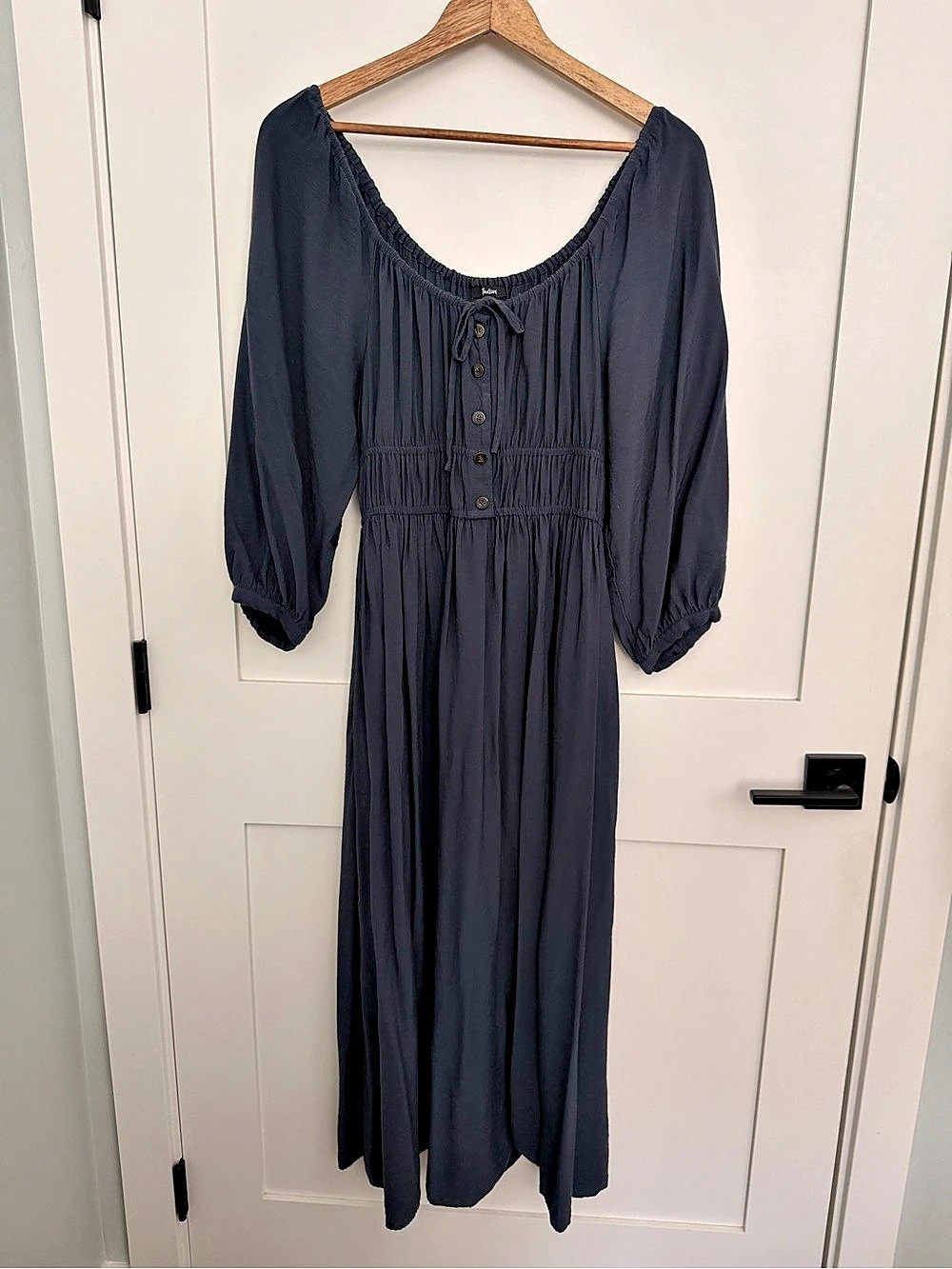 Madewell The Melody Scoopback Smocked Midi Dress Blue Medium